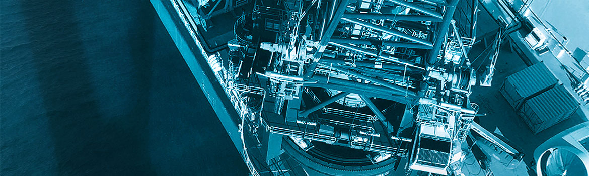 Oil rig crane on boat in duotone